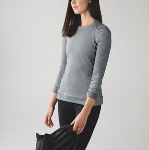 Lululemon Think Fast Long Sleeve Heathered Herringbone Silver Spoon Blk